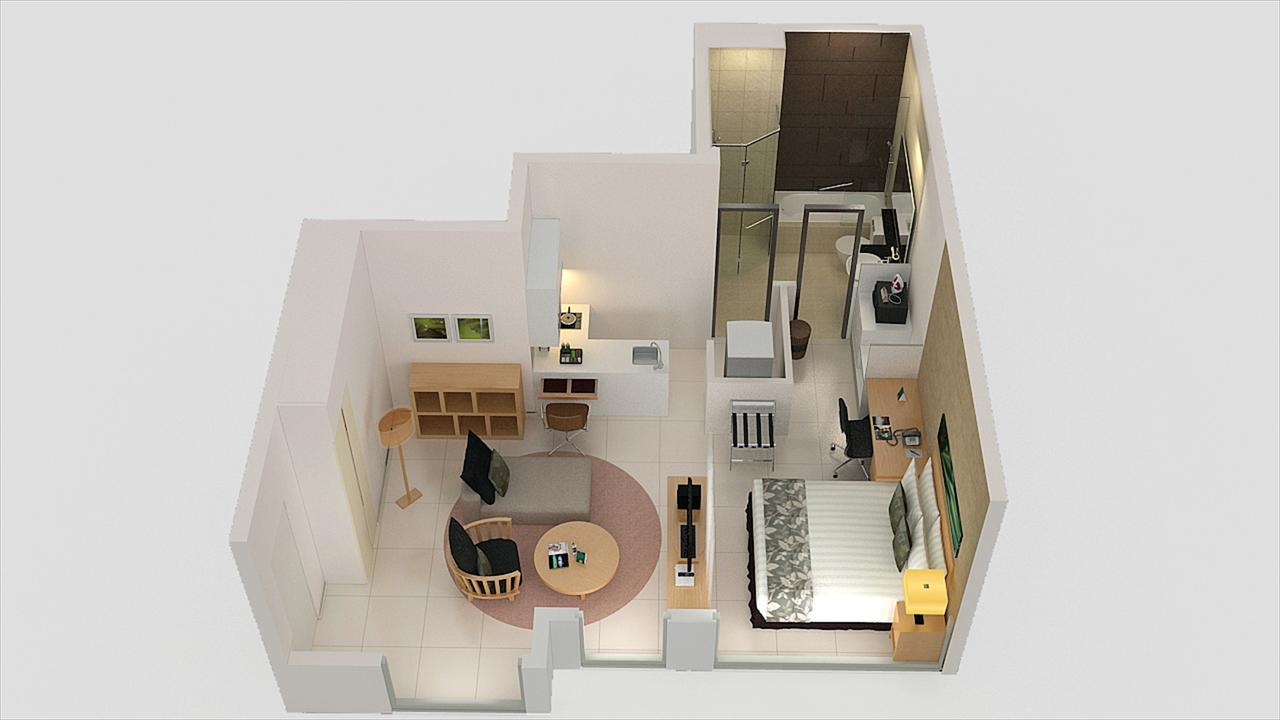 Parkroyal Serviced Suites קואלה לומפור מראה חיצוני תמונה A 3D floor plan of a typical studio apartment